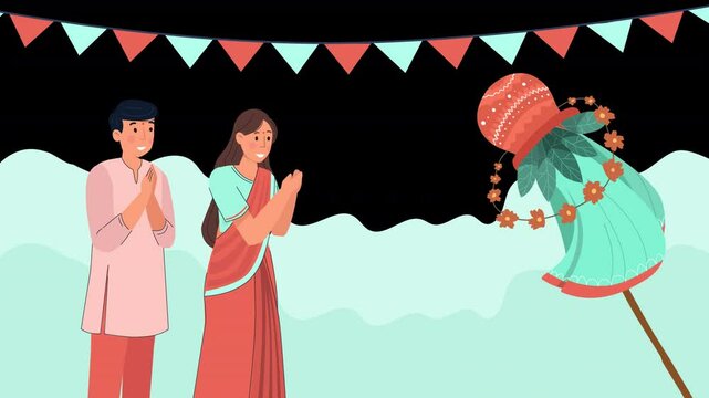 Celebrate Gudi Padwa with this flat character animation scene, showcasing traditional elements and festive joy.