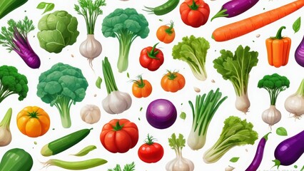 A colorful assortment of fresh vegetables arranged on a white background