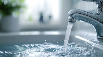 A Close Look at Water Conservation Efforts with a Flowing Faucet Highlighting the Importance of Sustainable Water Use in Daily Life