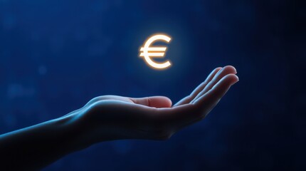 open hand with Euro glowing symbol, concept for digital euro