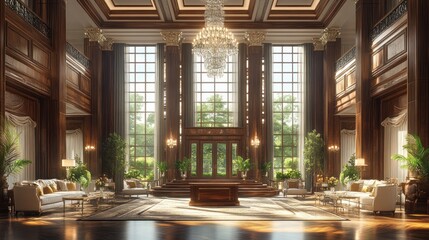 Grand Mansion Foyer, Sunlight, Luxury Interior,  Green View, Design