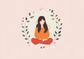 Woman meditating, flat vector illustration with a solid background, international yoga day concept