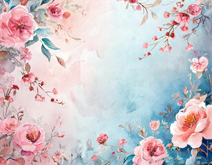 delicate watercolor background with abstract pink flowers.