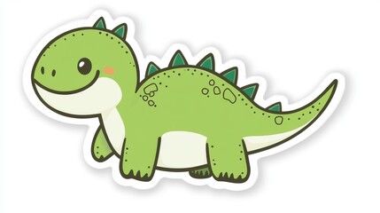 Naklejka premium Cute green dinosaur cartoon sticker illustration, isolated on white background, for kids' products or decoration