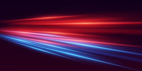 Naklejka premium Light effect of red and blue lines. Special effect of horizontal movement and speed.