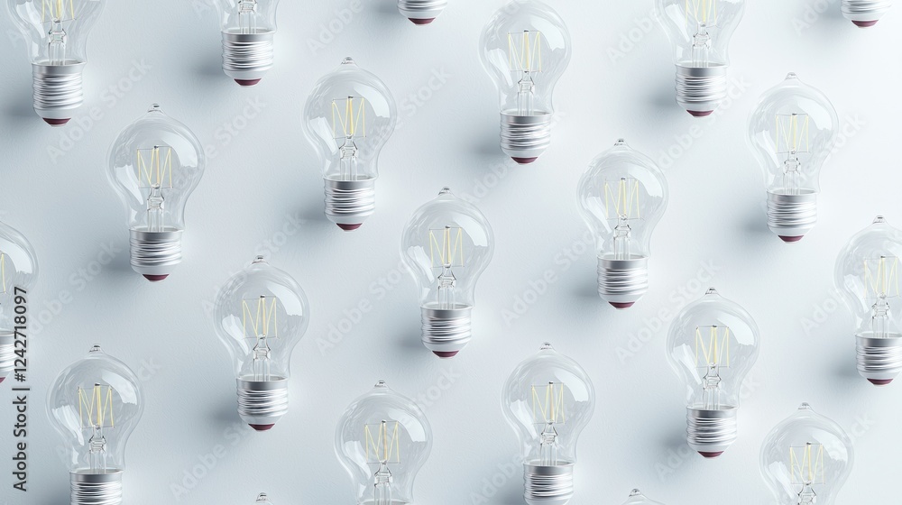 Poster Repeating Lightbulb Pattern on White Background