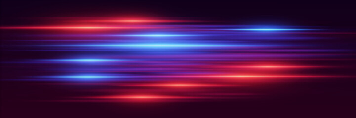 Light effect of red and blue lines. Special effect of horizontal movement and speed. © Oleksandr
