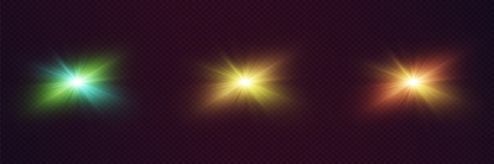 Light flash of light. Neon light star, burst of light and flash.