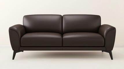 Dark Brown Leather Sofa on White Background