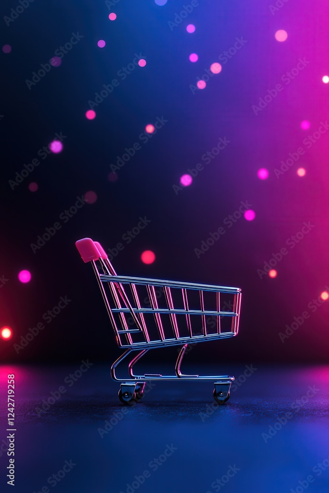 Poster shopping cart with colorful bokeh background