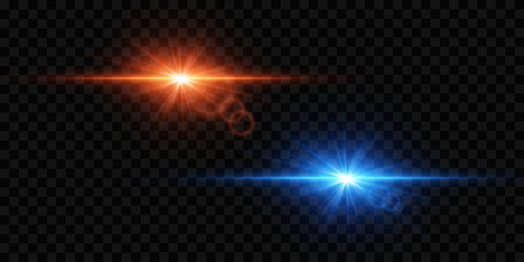 Collection of light effects and glare, light flash of stars. On a transparent background.