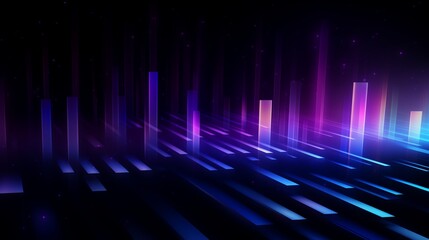 3D isometric purple and blue gradient with vertical lines of light, stars, and a bokeh effect, isolated on a black background, perfect for digital presentations