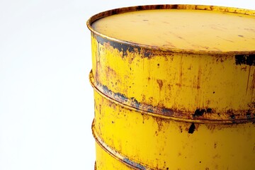 Rusty yellow barrel industrial storage white background