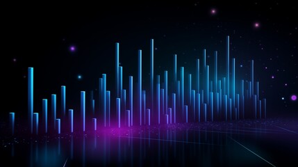3D isometric purple and blue gradient with vertical lines of light, stars, and a bokeh effect, isolated on a black background, perfect for digital presentations