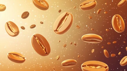 Obraz premium Coffee Beans Flying in a Golden Aura with Sparkling Background