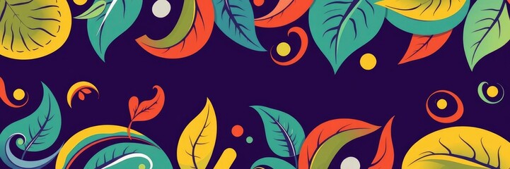 Naklejka premium Vibrant Leaf Pattern with Swirling Shapes, organic forms, botanical design, leafy greens