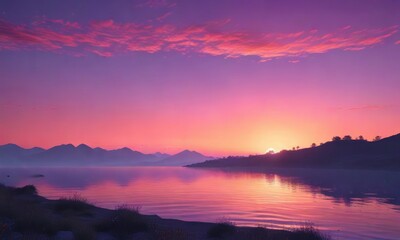 Obraz premium Vibrant hues of orange and pink fade into soft purples and blues as the sun dips below the horizon, nature, glowing