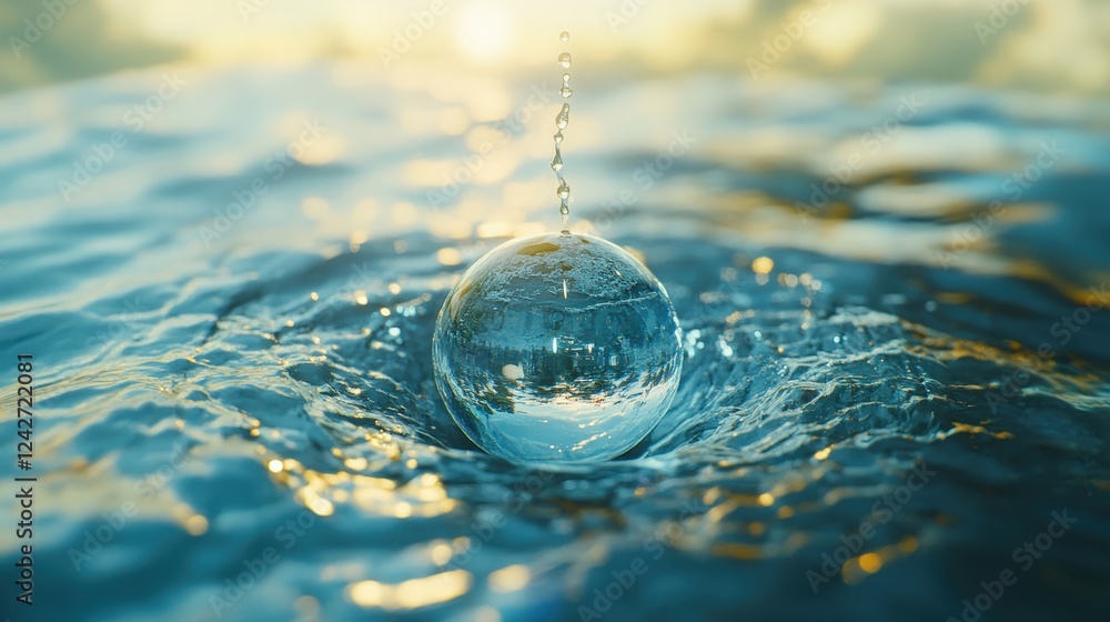 Aufkleber symbolic representation of earth as a single drop in water, capturing the essence of nature’s reflec
