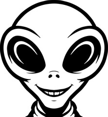 Illustration of a head of alien. Alien head. UFO. Cryptozoology. Design element for logo, label, sign, poster, card. Vector illustration