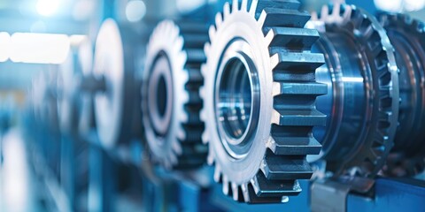 Fototapeta premium Industrial Equipment with Close-Up of Large Metal Gears in Factory