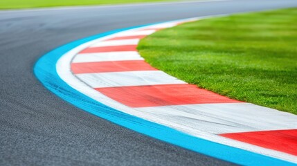 Curved Race Track Edge with Colorful Markings and Grass Texture