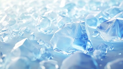 Crystal Clear Ice Cubes on a Light Blue Background with Reflections