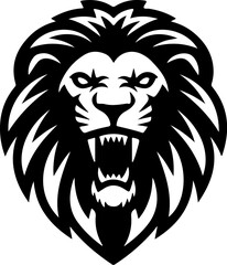 Illustration of a head of lion. Lion head mascot. Design element for logo, label, sign, poster, card. Vector illustration