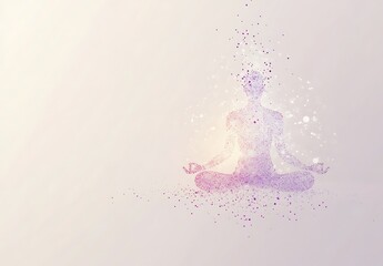 Abstract yoga meditation background with a shining woman in the lotus position, yoga day concept