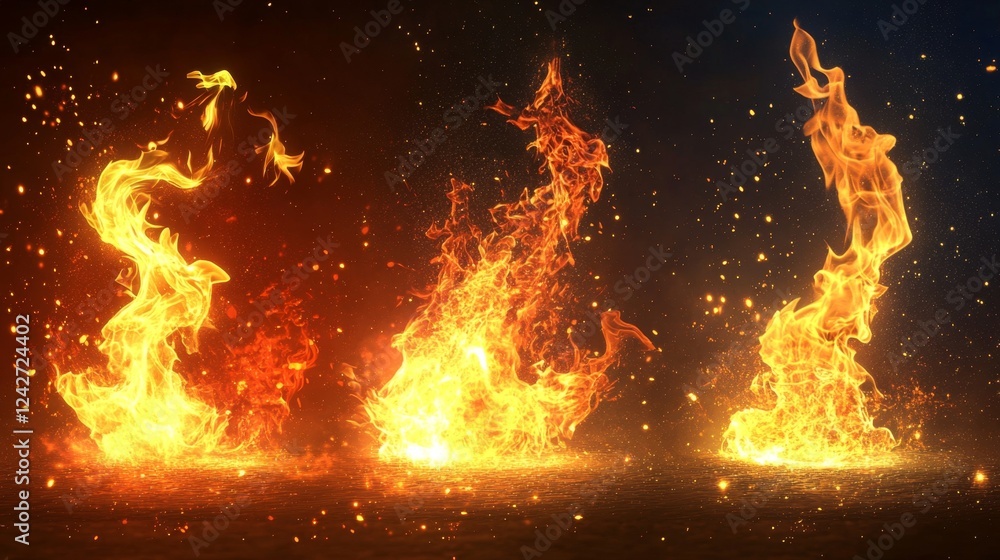 Poster dynamic flames with sparks creating fiery backgrounds and effects
