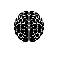 Human Brain Icon: A simple yet detailed black silhouette of the human brain, ideal for representing intellect, intelligence, and cognitive function.  Perfect for educational materials, websites.