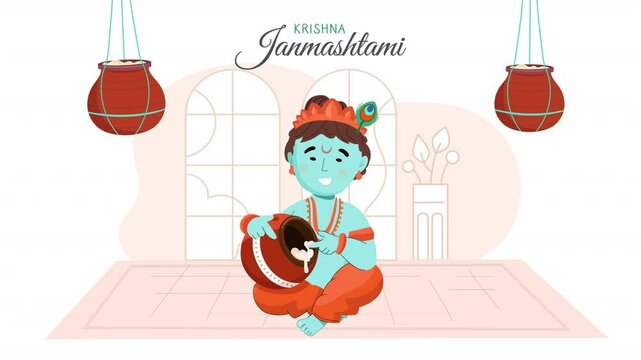 Celebrate Janmashtami with this vibrant 2D flat character animation scene, perfect for festive projects and digital greetings.