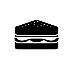 Sandwich Icon: A simple yet striking black sandwich icon, perfect for menus, food blogs, or any project where a classic sandwich graphic is needed.  