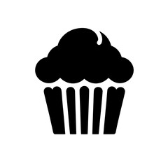 Black Cupcake Icon: A simple yet delicious-looking black silhouette of a cupcake, perfect for bakery logos, websites, and more. This minimalist design is versatile and easily recognizable. 