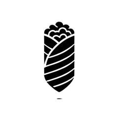 Burrito Icon: A simple, yet bold black and white icon depicting a delicious burrito, perfect for menus, food blogs, or any culinary-themed design.  