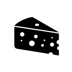 Swiss Cheese Icon: A simple yet impactful silhouette of a wedge of Swiss cheese, complete with signature holes. Perfect for menus, recipes, dairy products, and culinary illustrations.