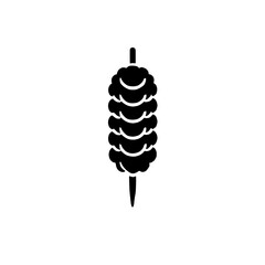 Black and White Chicken Skewer Icon: A simple yet powerful black and white icon depicting a skewer of chicken, ready to be grilled or roasted. Perfect for restaurant menus, food blogs.