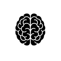 Human Brain Icon: A simple yet detailed black and white illustration of a human brain, perfect for representing intelligence, knowledge, and cognitive function. 