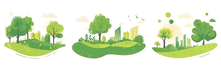 Obraz premium illustration of three green park landscape elements