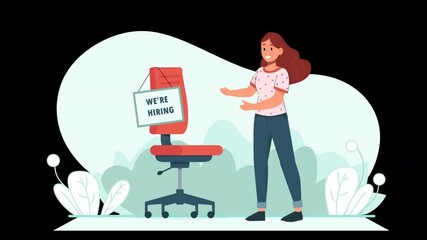 Make job interview content engaging with this flat character design animation scene, featuring relatable characters.