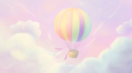 Fototapeta premium A Dreamy Pastel Sky with a Colorful Hot Air Balloon