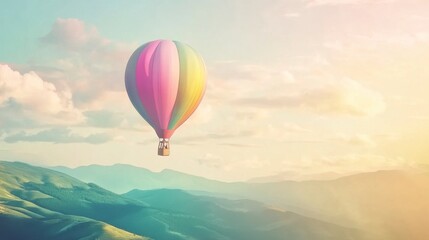 Fototapeta premium Awe-Inspiring Hot Air Balloon Ride Over Majestic Mountains: A Dreamy Travel Experience