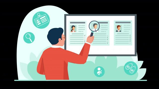 Simplify the job interview process with this flat design animation scene, ideal for educational and training materials.