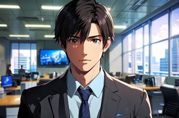 Fototapeta premium Depicting a professional businessman in a modern office environment, conveying ambition and confidence.