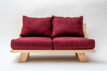Fototapeta premium Red cushion loveseat, minimalist design, studio background, home decor