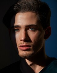 Obraz premium A colorful portrait of a person radiating mystery, with delicate shadows and reflections highlighting their features, creating a captivating and enigmatic atmosphere.