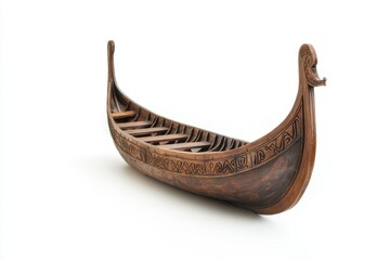 Intricate Carved Wooden Viking Boat