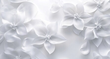 Elegant translucent white flowers with intricate details, soft ethereal floral background, artistic botanical illustration