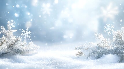 Snowy winter landscape, frosted branches