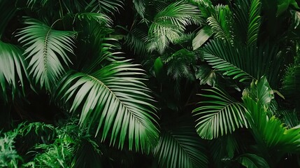 Lush tropical foliage, vibrant green leaves, botanical garden background, nature wallpaper