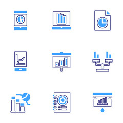 Analysis icon set. Bold line style. Duotone colors. Editable stroke. analytics, piechart, analysis, kpi, smartphone, computer